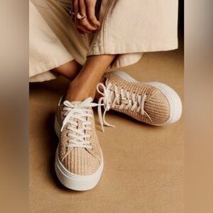 Sezane Mael Trainers - size 37 - USA size 6.5-7 Woven Raffia Platform Sneakers